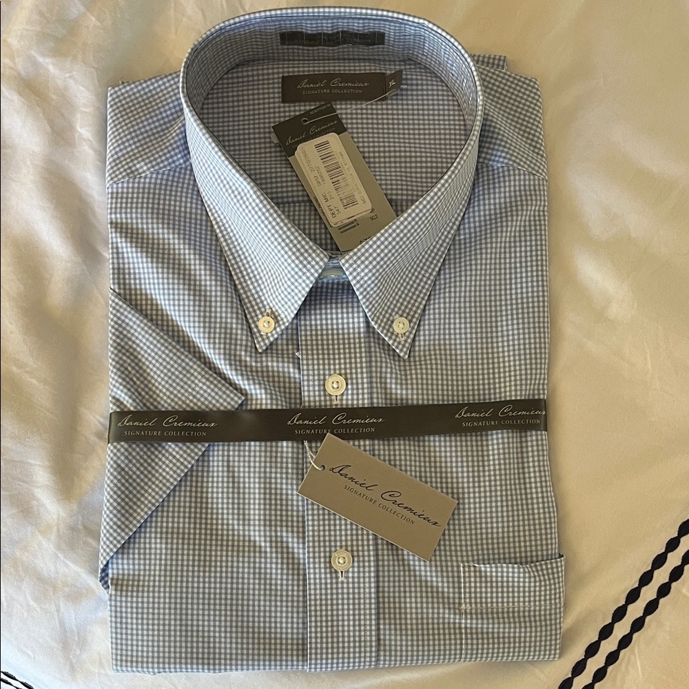 Daniel Cremieux Signature Collection short sleeve Blue/White Gingham dress Shirt